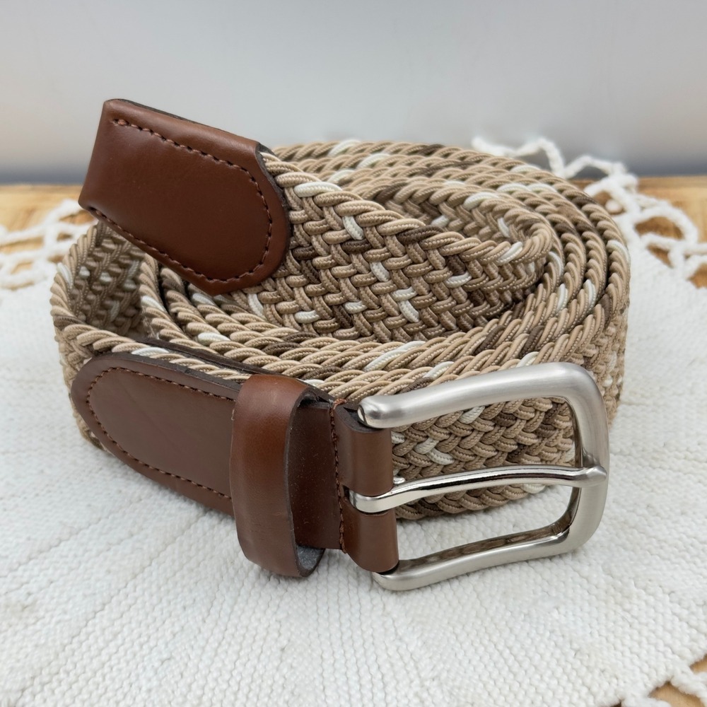 JAEJ Belt Khaki Multi Braided Elastic Stretch Handcrafted 50/52 Big and Tall